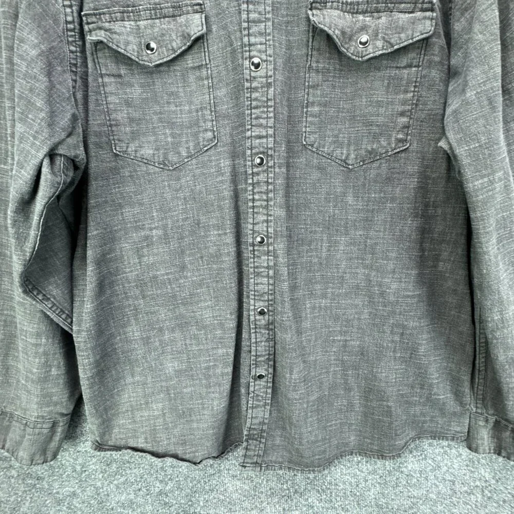 Wrangler Pearl Snap Denim Shirt Mens 2XL Gray Western Cowboy Rodeo Workwear - Picture 3 of 14